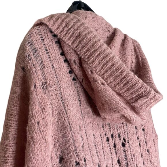 Free People Cardigan Sweater Womens XS Pink Alpaca Lemon Drop Oversized Hooded - Picture 10 of 14